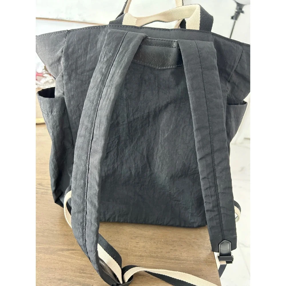 Black Nylon Convertible Backpack Tote Bag Gold Hardware Daily Commuter